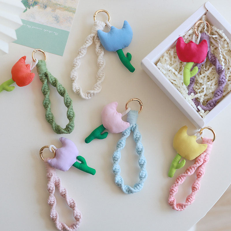 Wholesale Cotton Rope Tulip Handwoven Wrist Strap Keychain